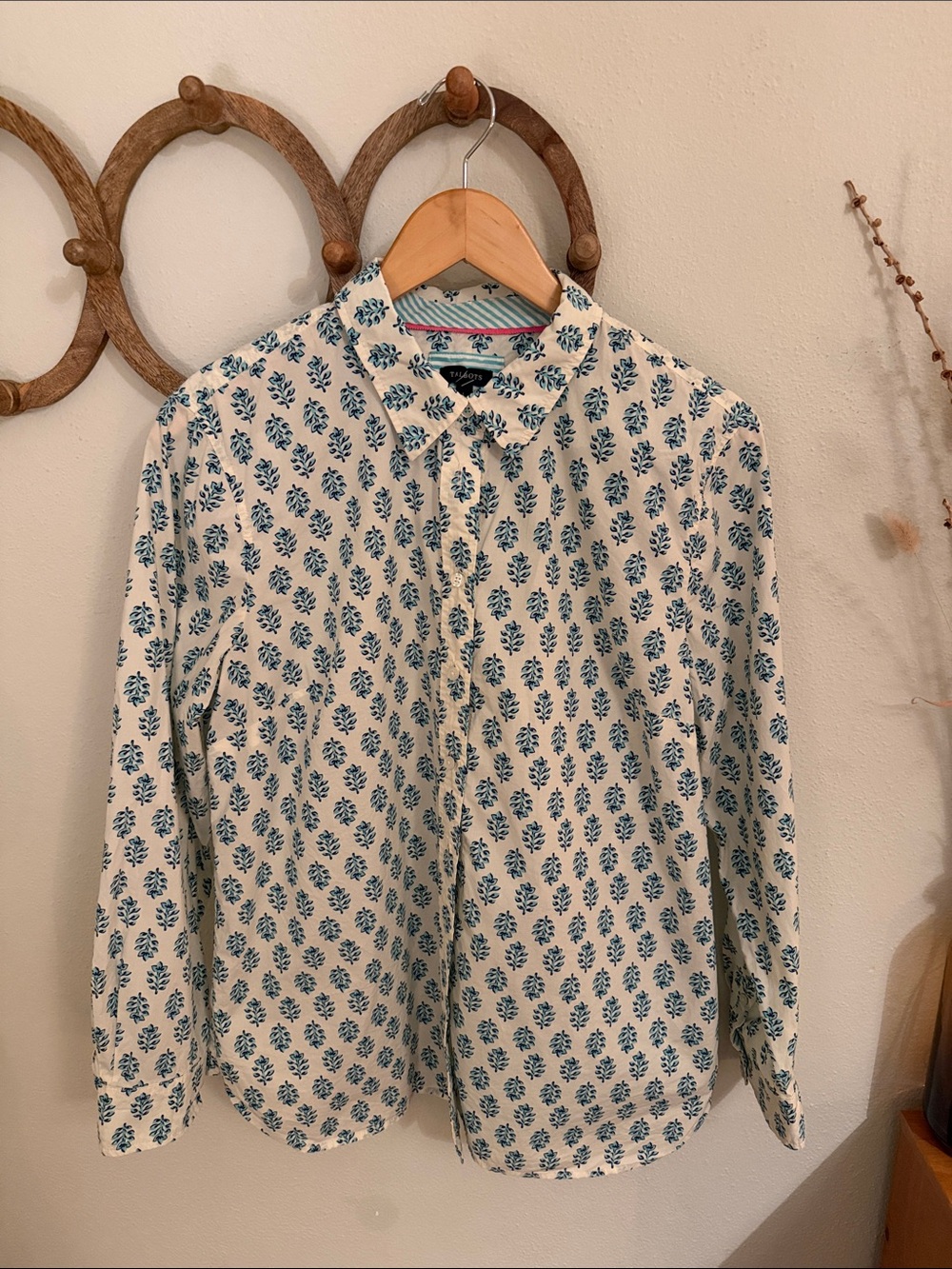 Talbots Blue Floral Print 100% Cotton Button Front Shirt Women’s Large